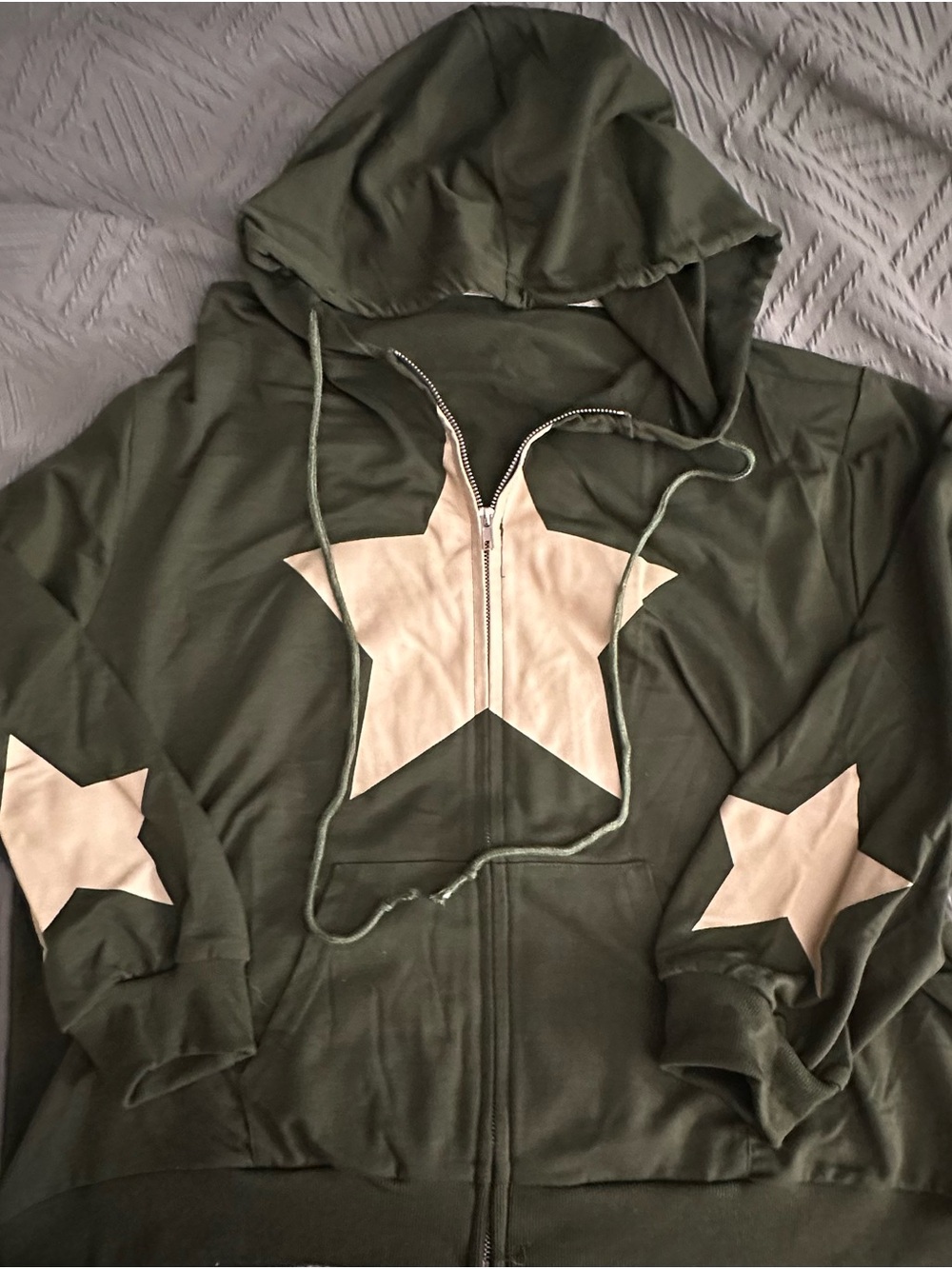 Women's Olive Green Star Zip Hoodie Jacket